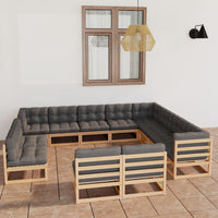 vidaXL 12 pcs conjunto lounge de jardim pinho sólido castanho mel