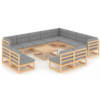 vidaXL 13 pcs conjunto lounge de jardim pinho sólido castanho mel