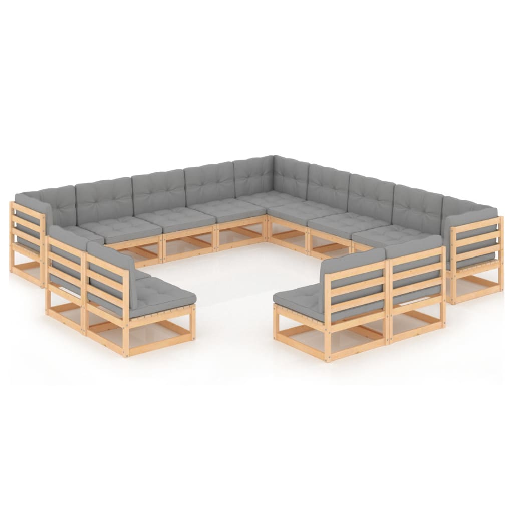 vidaXL 13 pcs conjunto lounge de jardim pinho maciço preto