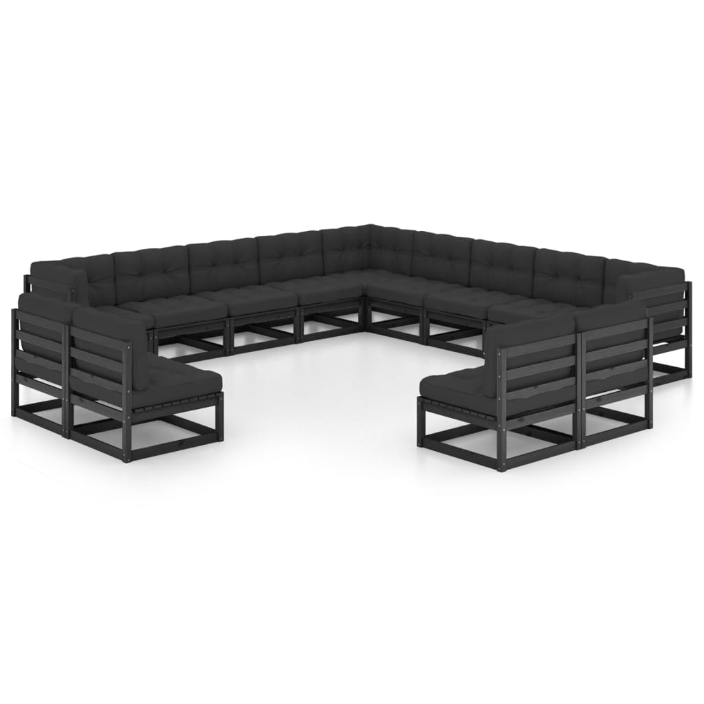 vidaXL 13 pcs conjunto lounge de jardim pinho maciço preto