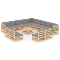 vidaXL 14 pcs conjunto lounge de jardim pinho maciço preto