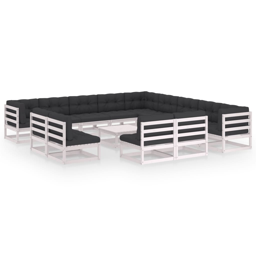 vidaXL 14 pcs conjunto lounge de jardim pinho maciço preto