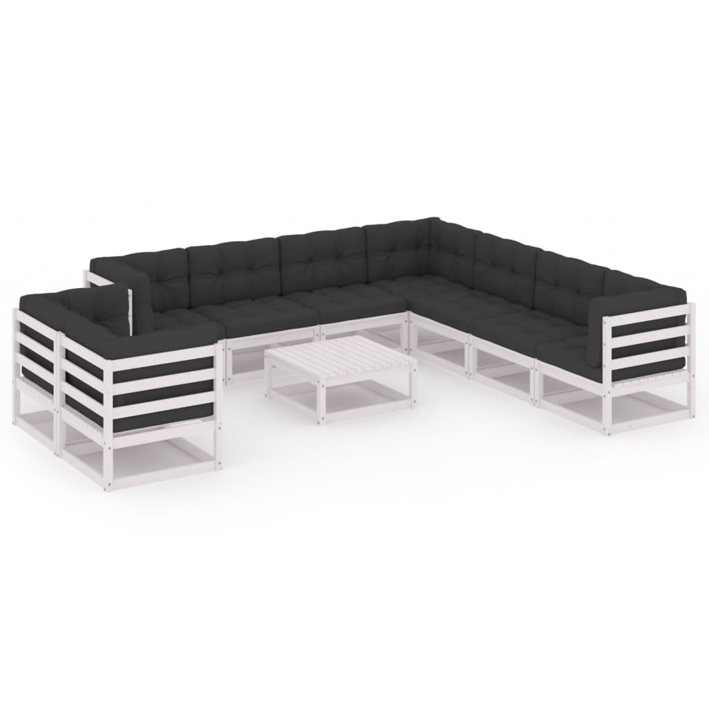 vidaXL 10 pcs conjunto lounge de jardim pinho maciço branco