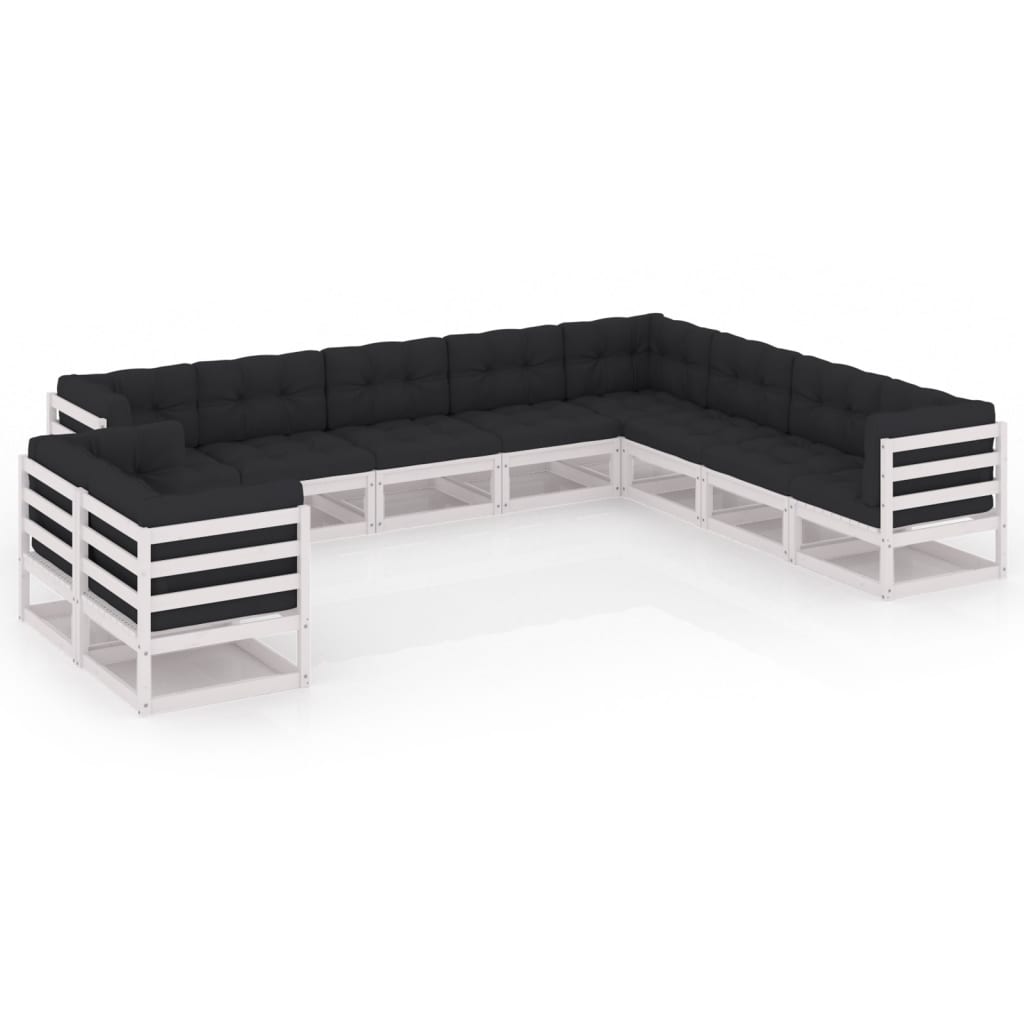 vidaXL 10 pcs conjunto lounge de jardim pinho maciço cinzento