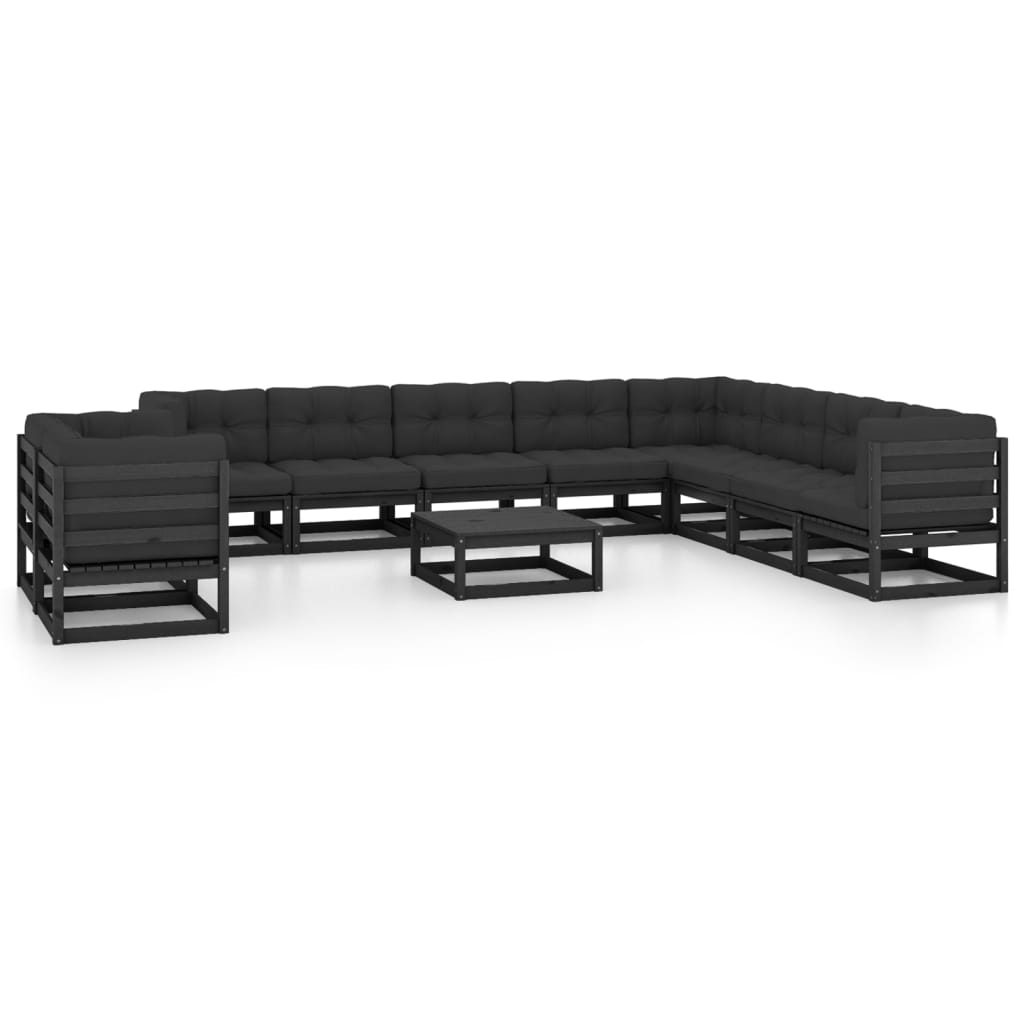 vidaXL 11 pcs conjunto lounge de jardim c/ almofadões pinho maciço