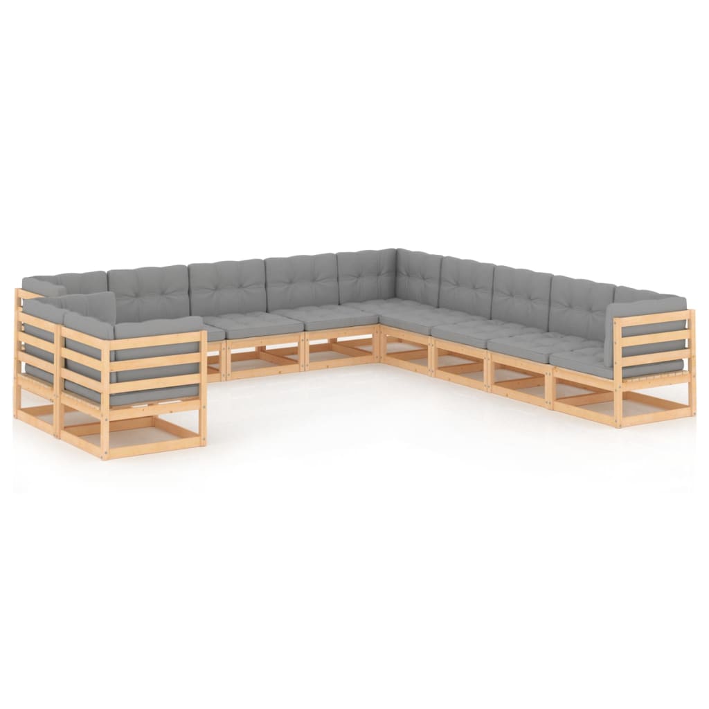 vidaXL 11 pcs conjunto lounge de jardim pinho maciço cinzento