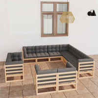 vidaXL 11 pcs conjunto lounge de jardim c/ almofadões pinho maciço