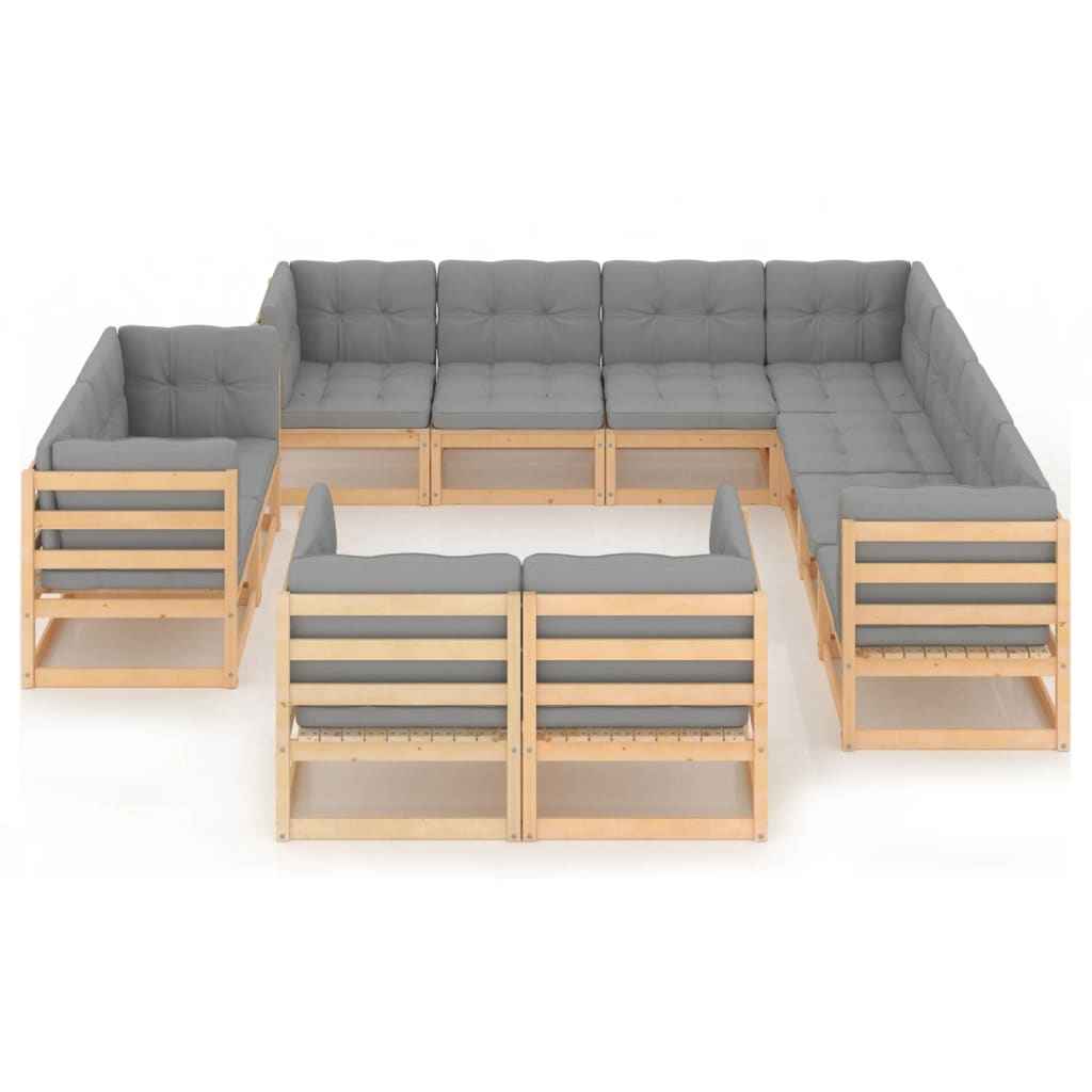 vidaXL 11 pcs conjunto lounge de jardim c/ almofadões pinho maciço