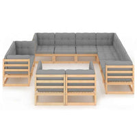 vidaXL 11 pcs conjunto lounge de jardim c/ almofadões pinho maciço