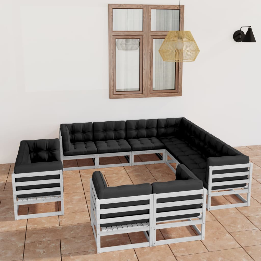 vidaXL 11 pcs conjunto lounge de jardim c/ almofadões pinho maciço