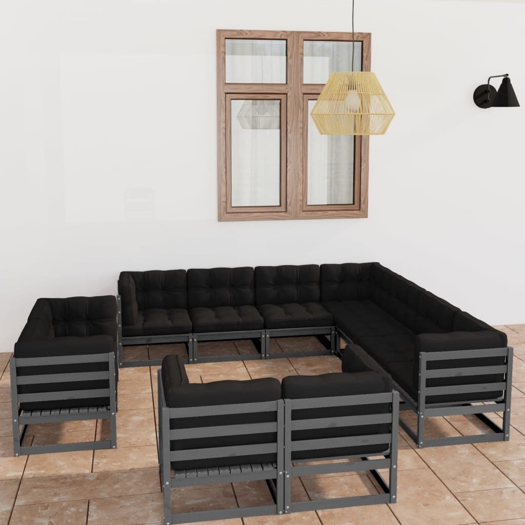 vidaXL 11 pcs conjunto lounge de jardim c/ almofadões pinho maciço