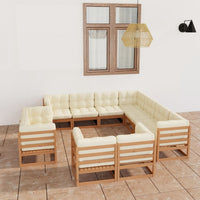 vidaXL 11 pcs conjunto lounge de jardim c/ almofadões pinho maciço