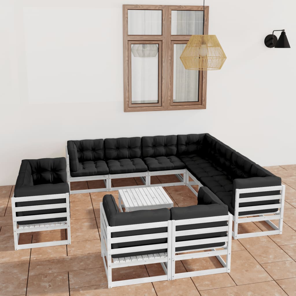 vidaXL 12 pcs conjunto lounge de jardim pinho maciço branco