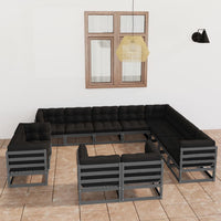 vidaXL 12 pcs conjunto lounge de jardim pinho maciço cinzento
