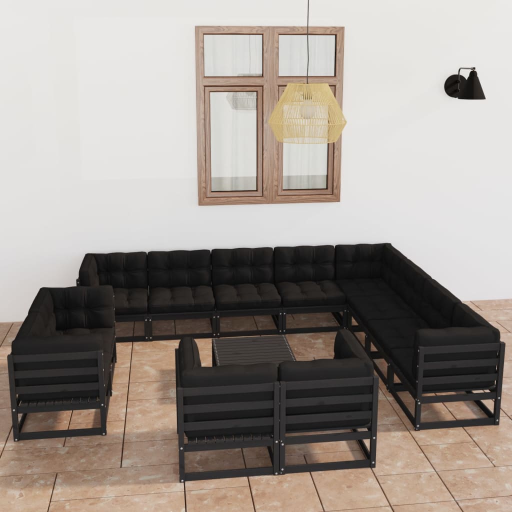 vidaXL 13 pcs conjunto lounge de jardim c/ almofadões pinho maciço