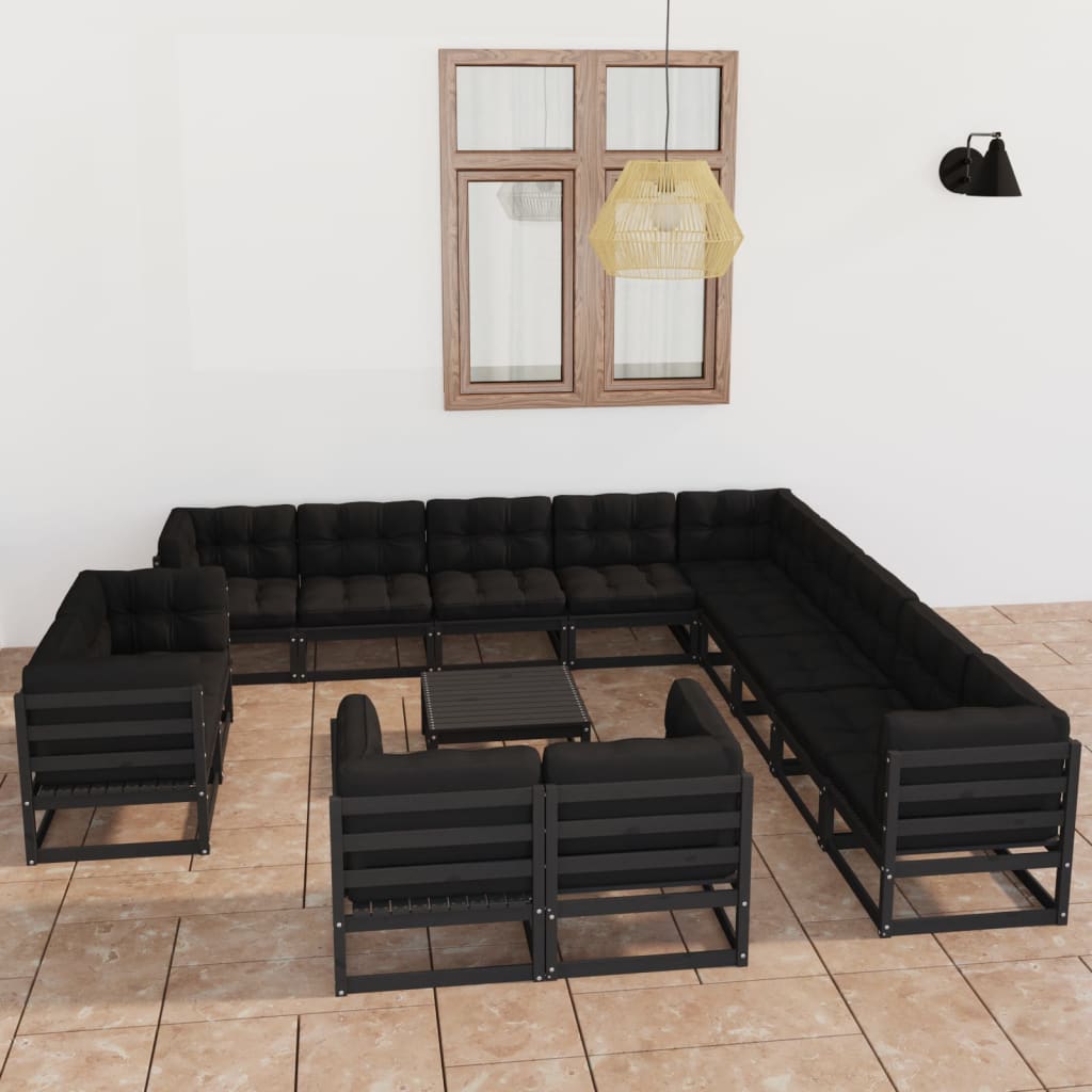 vidaXL 14 pcs conjunto lounge de jardim com almofadões pinho maciço