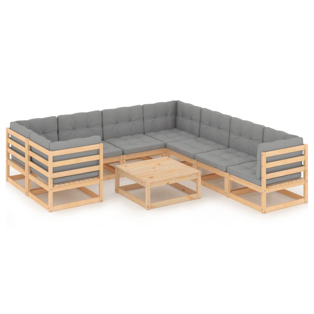 vidaXL 9 pcs conjunto lounge de jardim pinho maciço