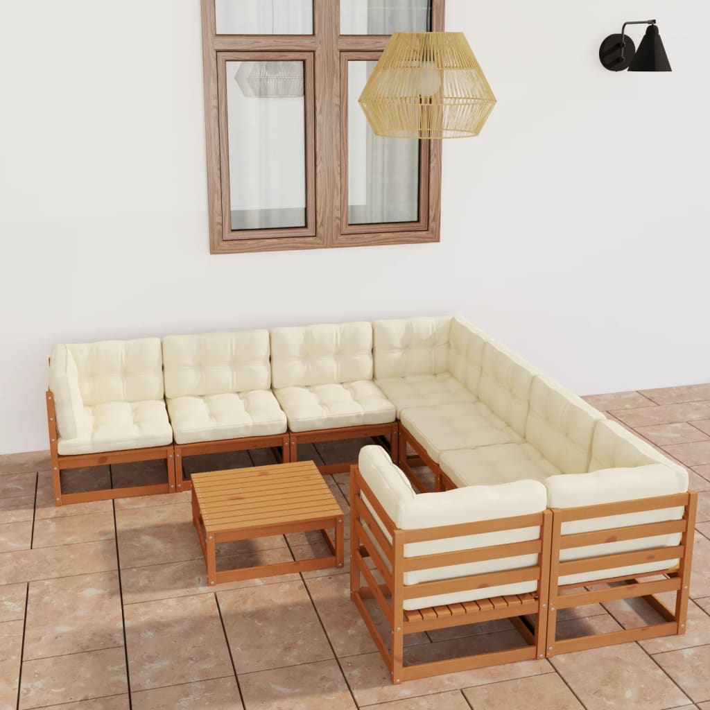 vidaXL 9 pcs conjunto lounge de jardim pinho maciço