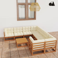 vidaXL 9 pcs conjunto lounge de jardim pinho maciço