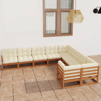 vidaXL 9 pcs conjunto lounge de jardim pinho sólido