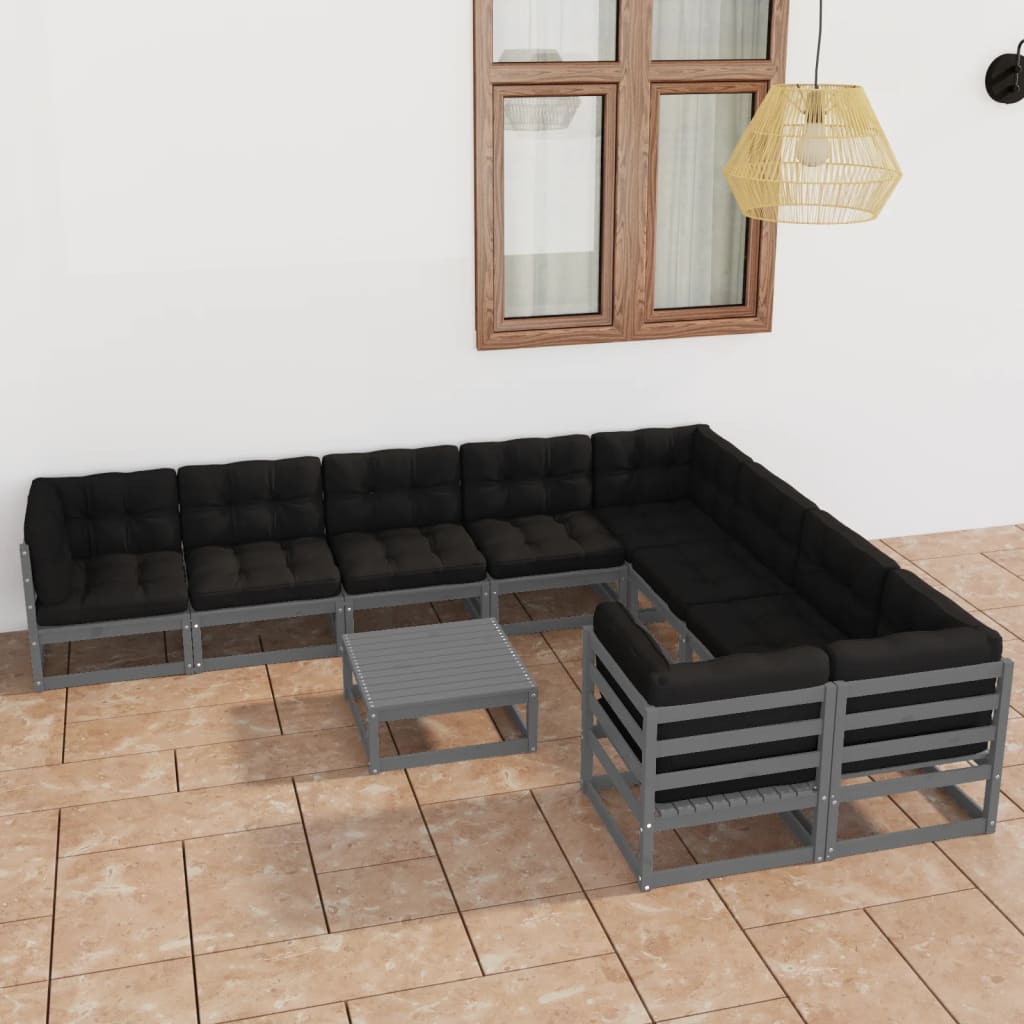 vidaXL 10 pcs conjunto lounge de jardim c/ almofadões pinho maciço