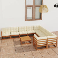 vidaXL 10 pcs conjunto lounge de jardim c/ almofadões pinho maciço