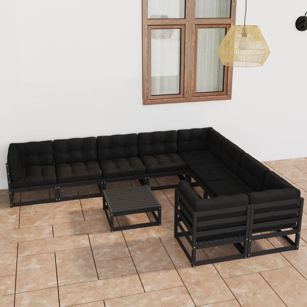 vidaXL 10 pcs conjunto lounge de jardim c/ almofadões pinho maciço
