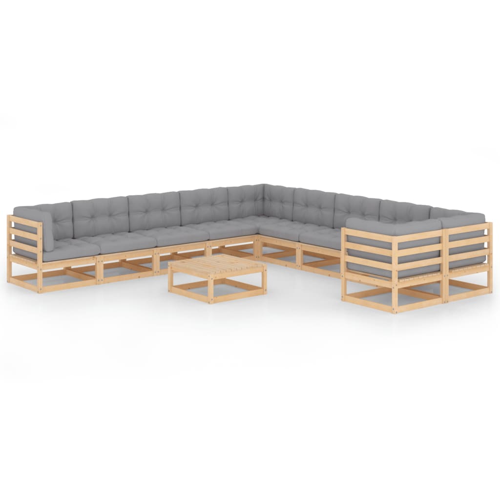 vidaXL 11 pcs conjunto lounge de jardim c/ almofadões pinho maciço