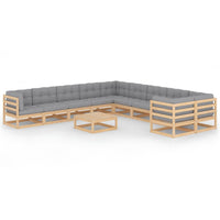 vidaXL 11 pcs conjunto lounge de jardim c/ almofadões pinho maciço