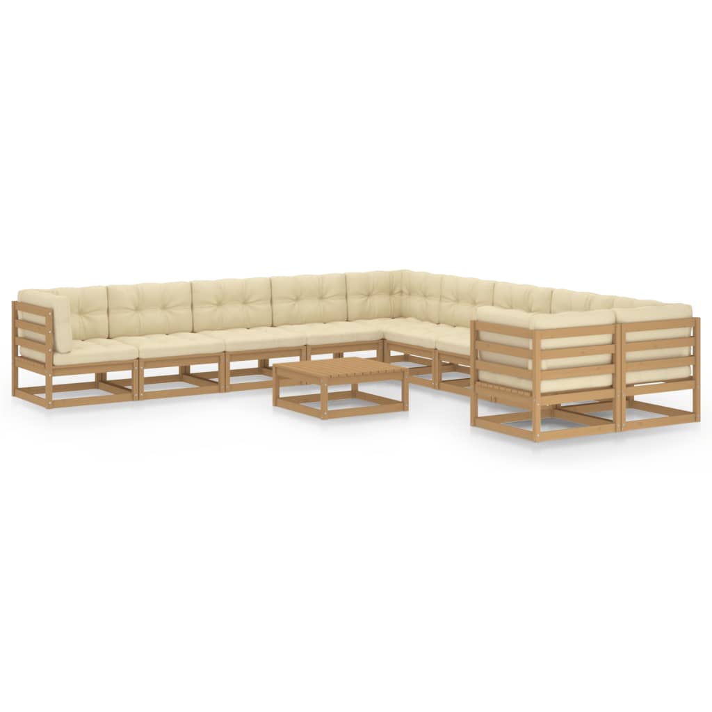 vidaXL 11 pcs conjunto lounge de jardim c/ almofadões pinho maciço