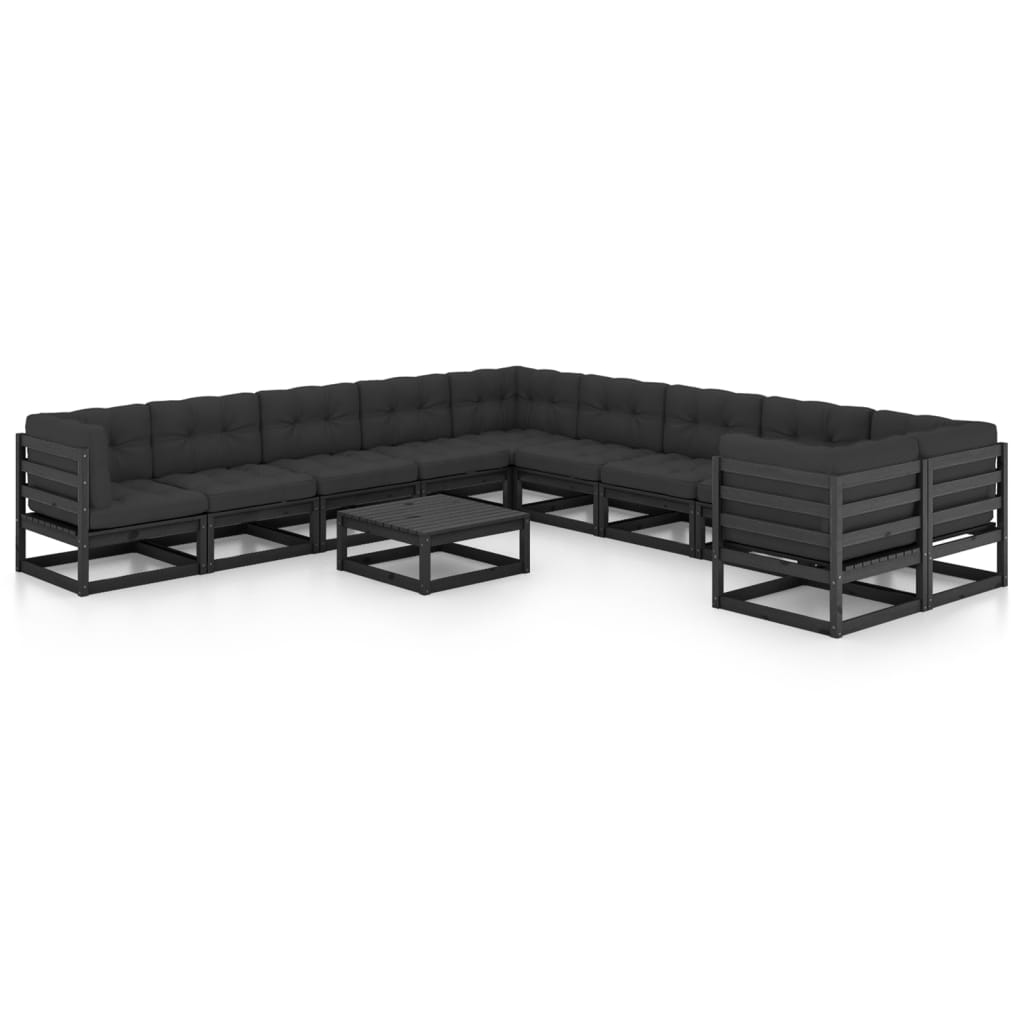 vidaXL 11 pcs conjunto lounge de jardim c/ almofadões pinho maciço