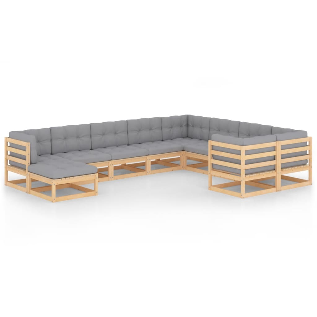 vidaXL 10 pcs conjunto lounge de jardim c/ almofadões pinho maciço