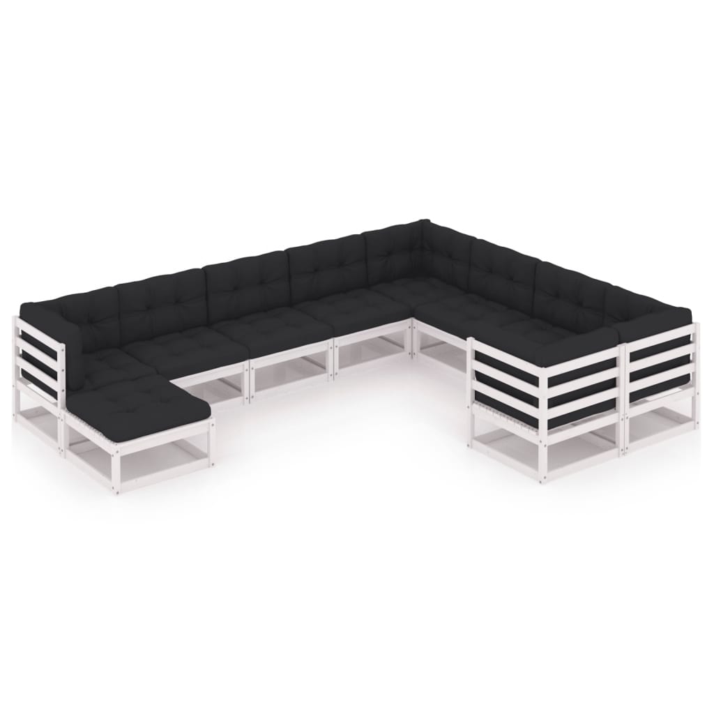 vidaXL 10 pcs conjunto lounge de jardim c/ almofadões pinho maciço