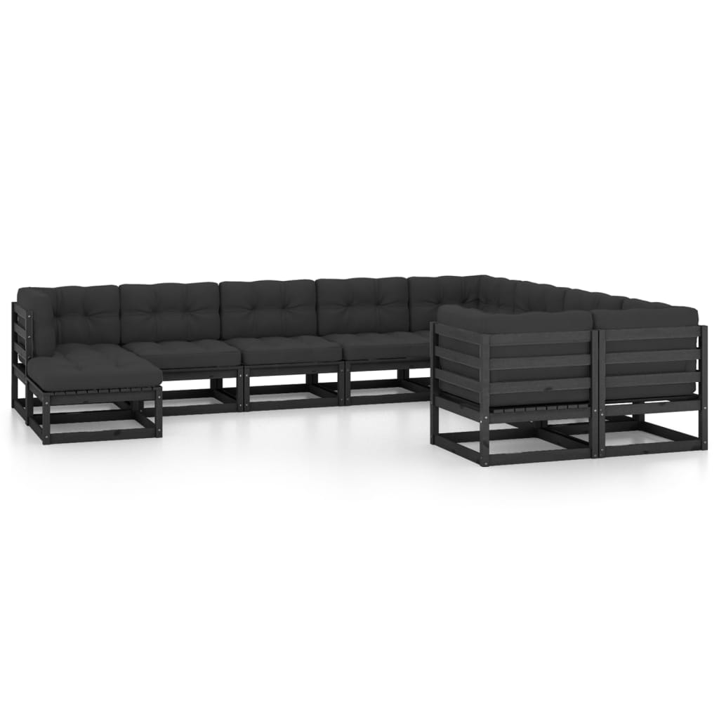 vidaXL 10 pcs conjunto lounge de jardim c/ almofadões pinho maciço