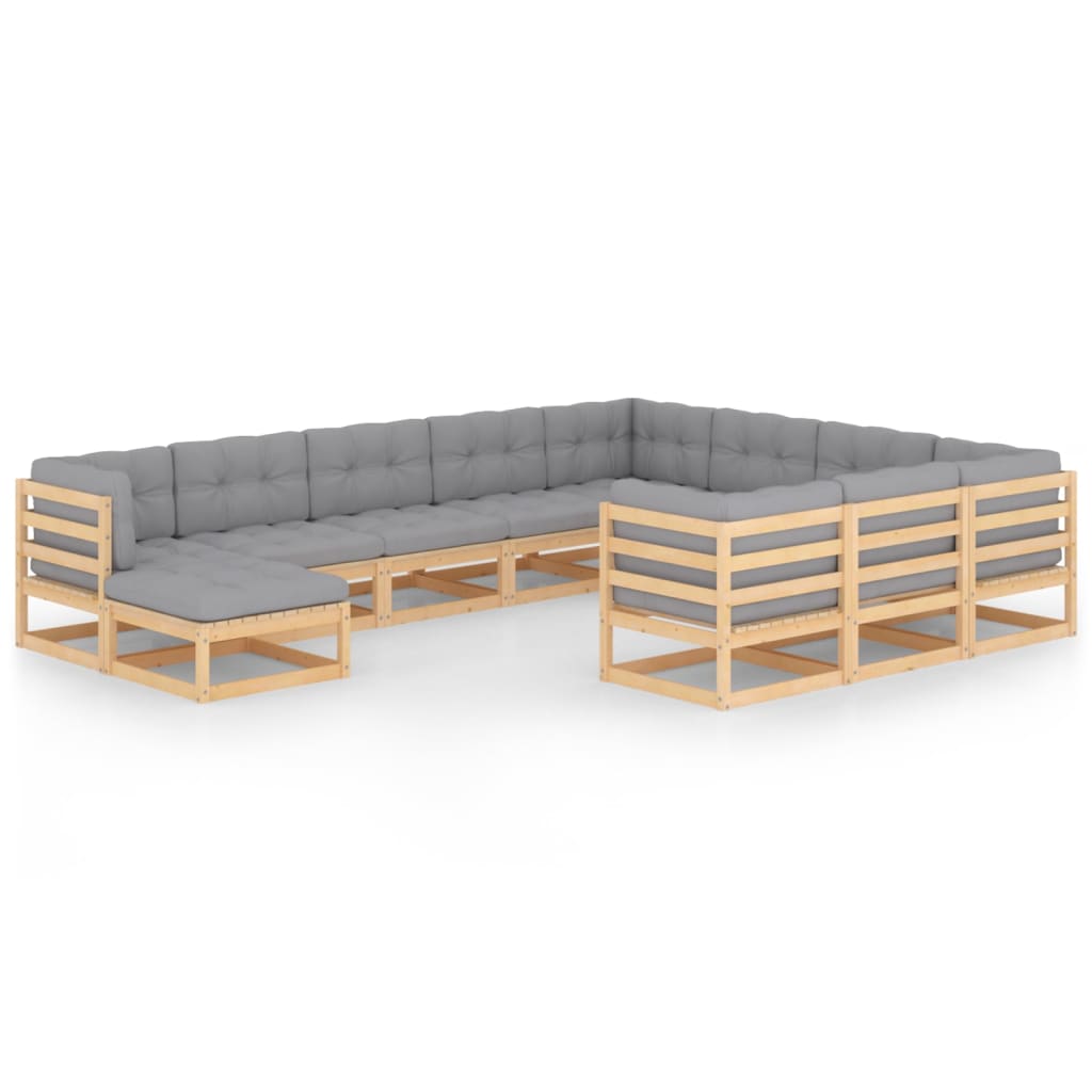vidaXL 11 pcs conjunto lounge de jardim c/ almofadões pinho maciço
