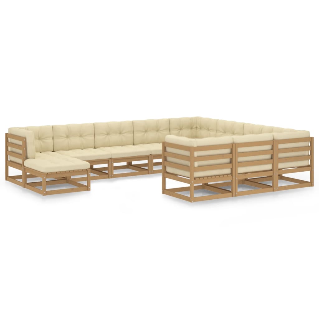 vidaXL 11 pcs conjunto lounge de jardim c/ almofadões pinho maciço