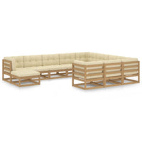 vidaXL 11 pcs conjunto lounge de jardim c/ almofadões pinho maciço