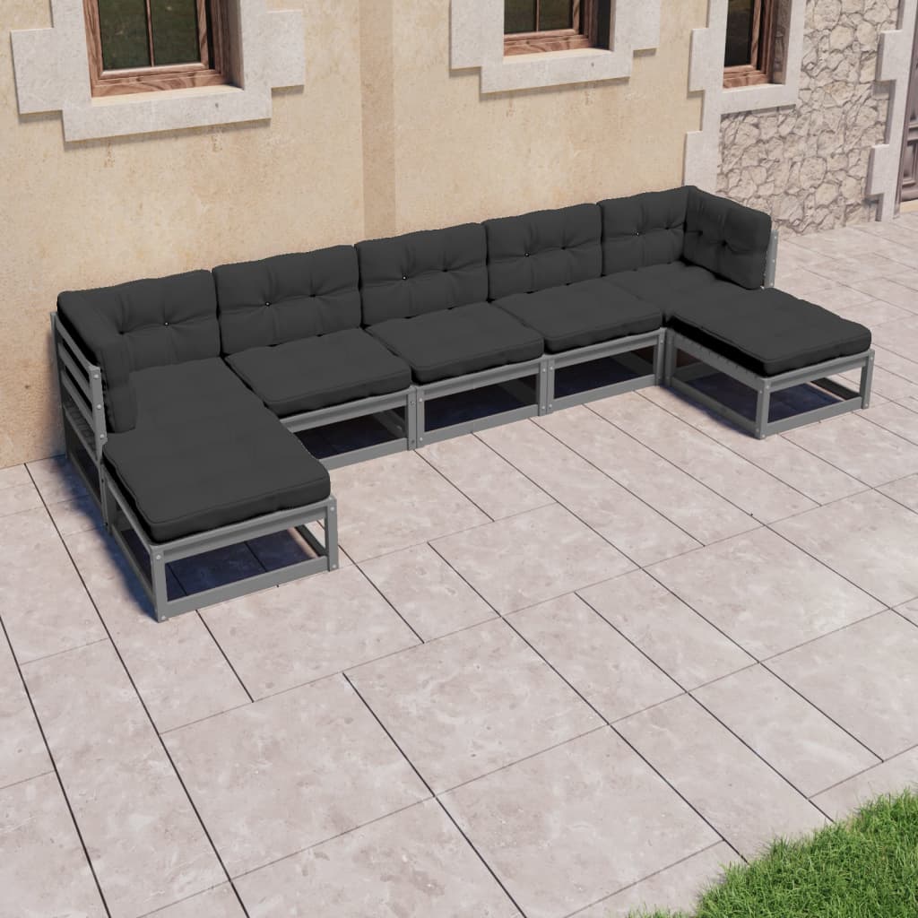 vidaXL 7 pcs conjunto lounge de jardim pinho maciço