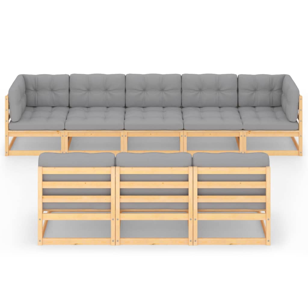 vidaXL 8 pcs conjunto lounge de jardim c/ almofadões pinho maciço