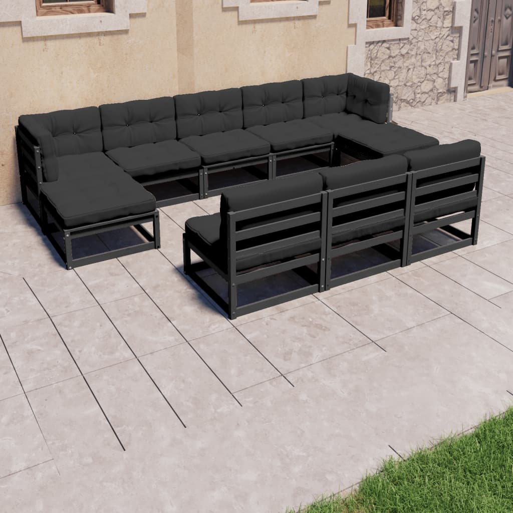 vidaXL 8 pcs conjunto lounge de jardim c/ almofadões pinho maciço