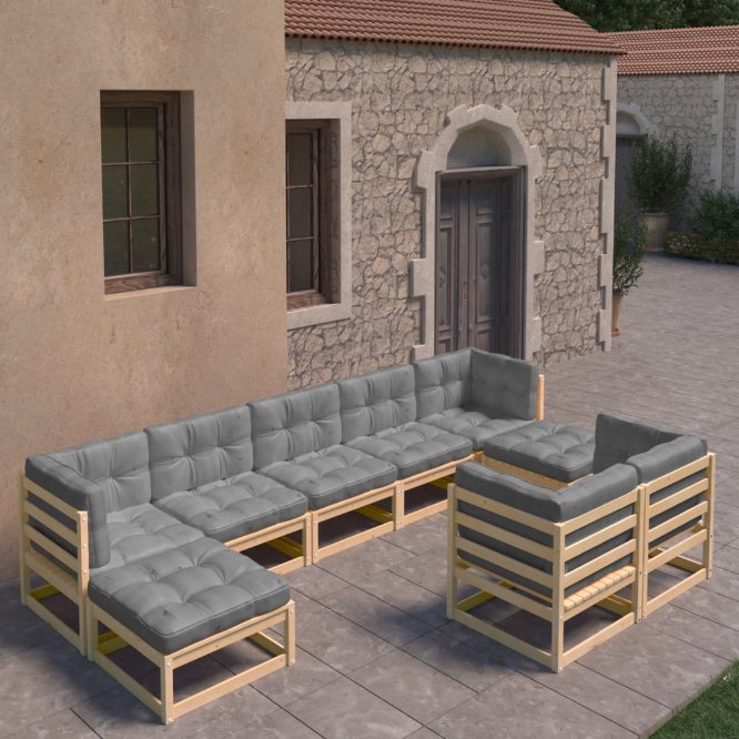 vidaXL 9 pcs conjunto lounge de jardim pinho maciço