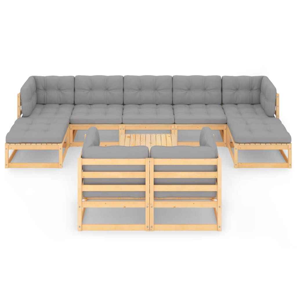 vidaXL 10 pcs conjunto lounge de jardim c/ almofadões pinho maciço