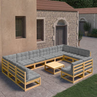 vidaXL 13 pcs conj. lounge jardim c/ almofadões antracite pinho maciço