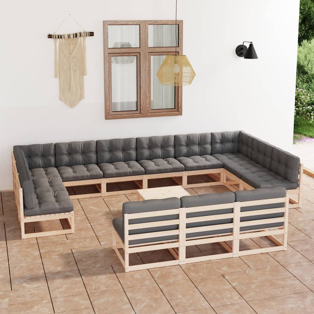 vidaXL 14 pcs conjunto lounge de jardim pinho maciço