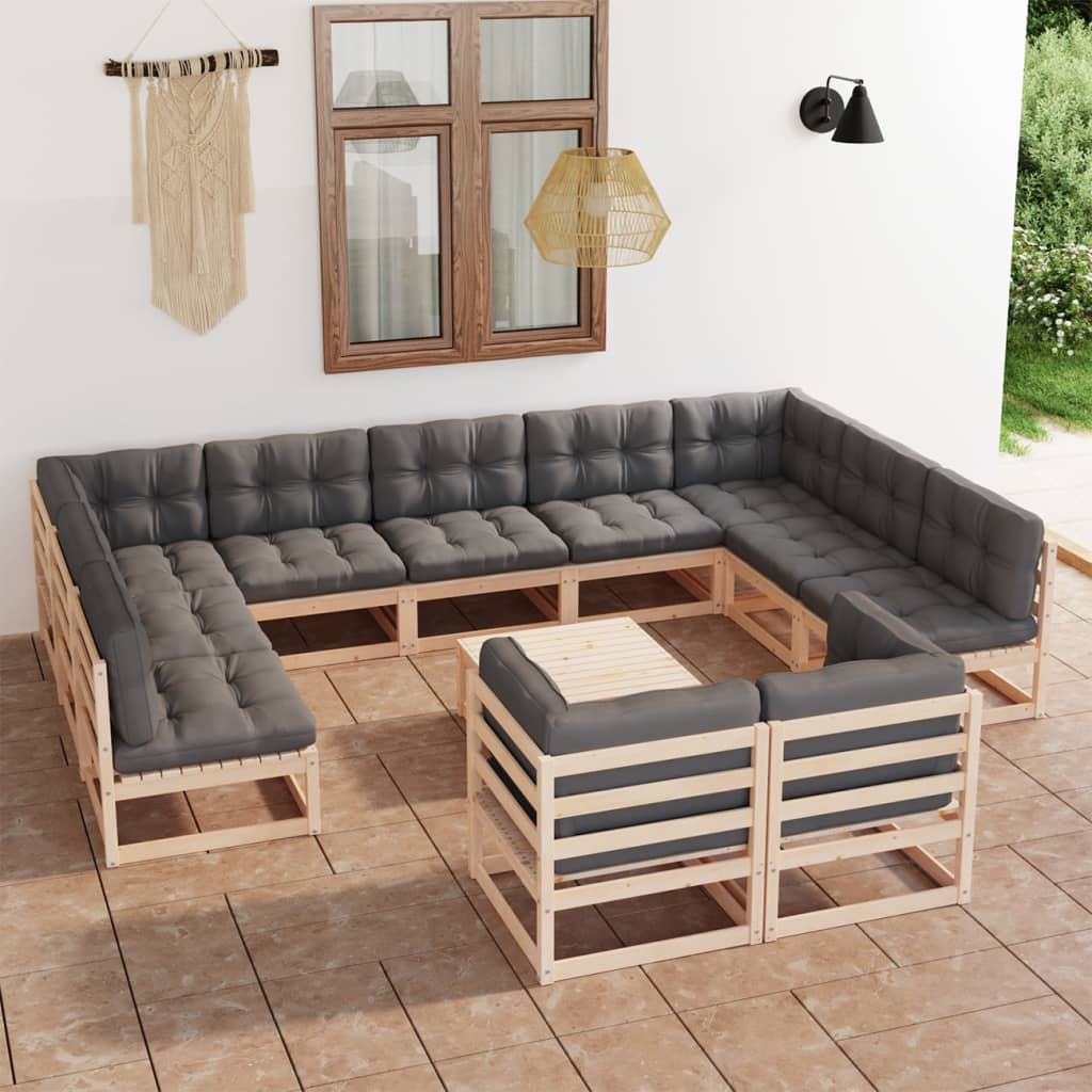 vidaXL 12 pcs conjunto lounge de jardim pinho maciço