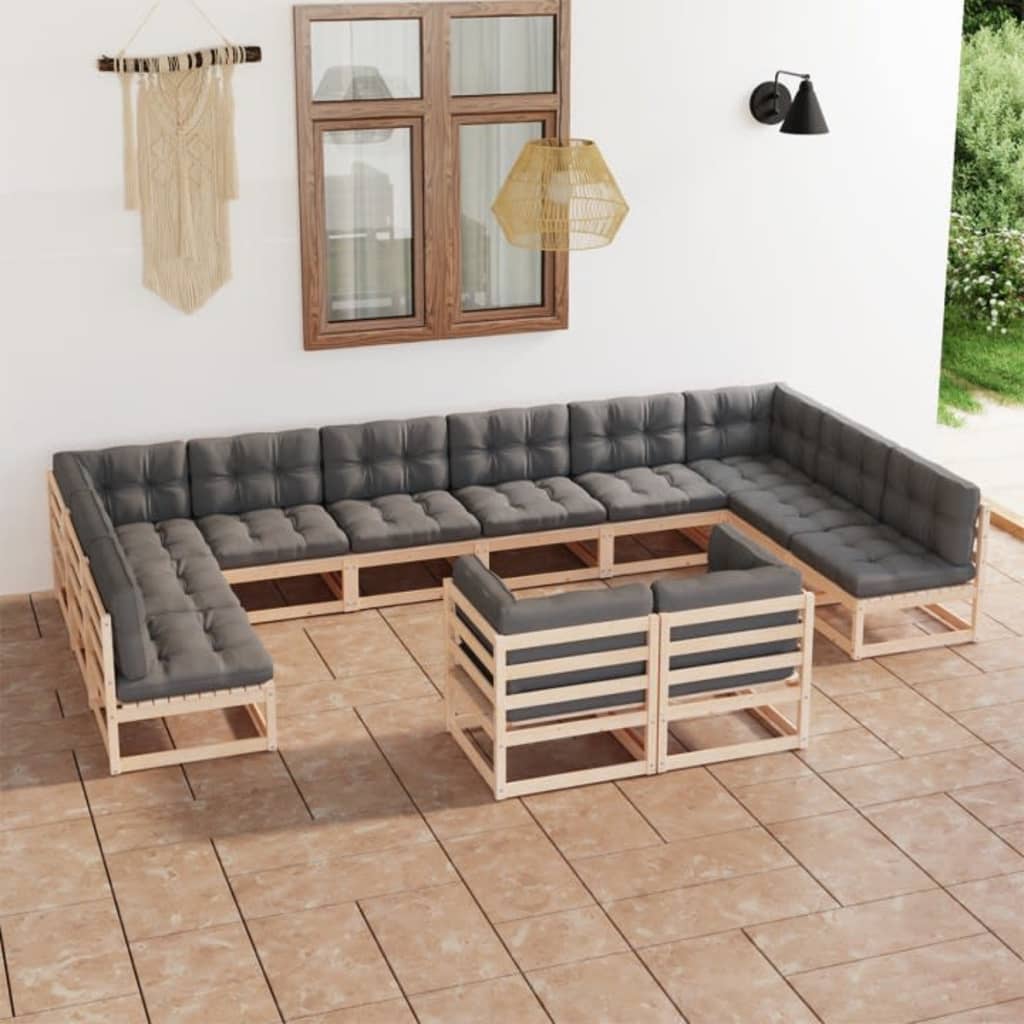 vidaXL 12 pcs conjunto lounge de jardim pinho maciço