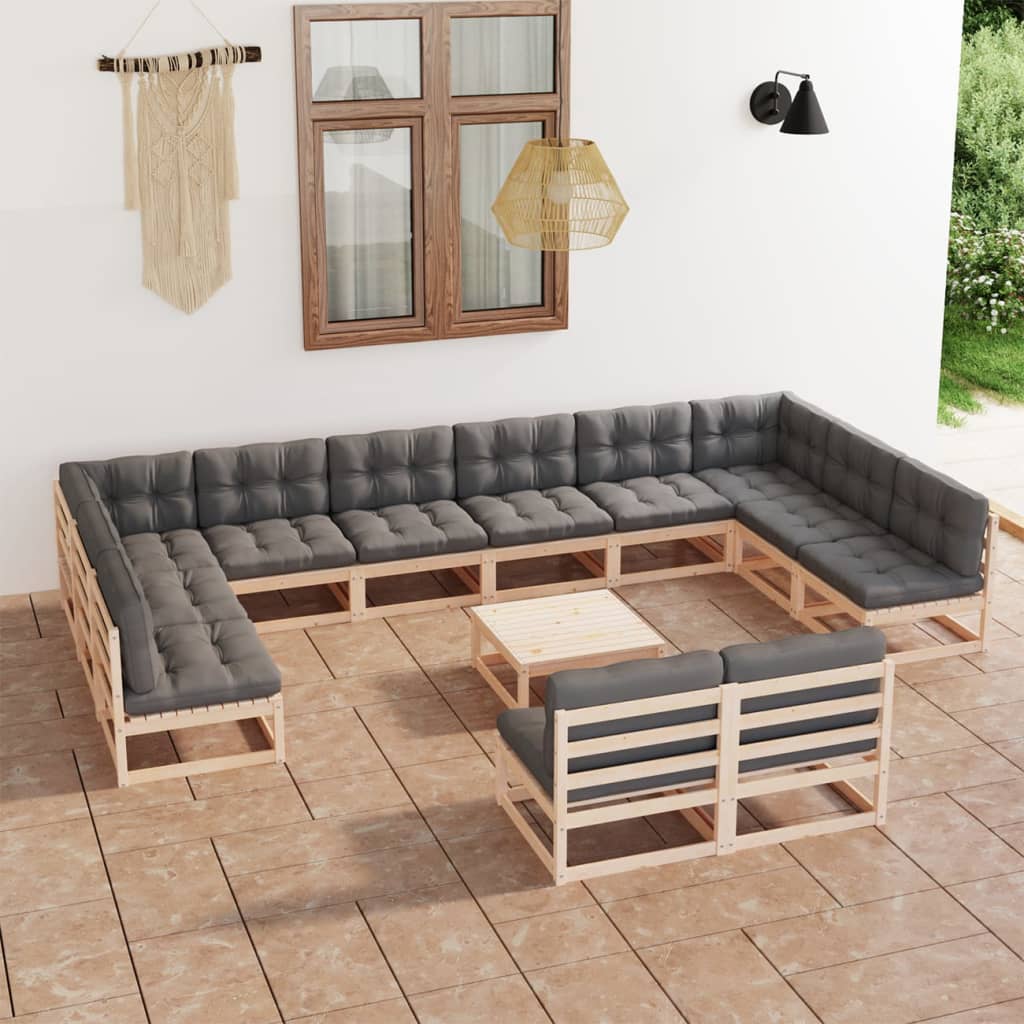 vidaXL 13 pcs conjunto lounge de jardim pinho maciço
