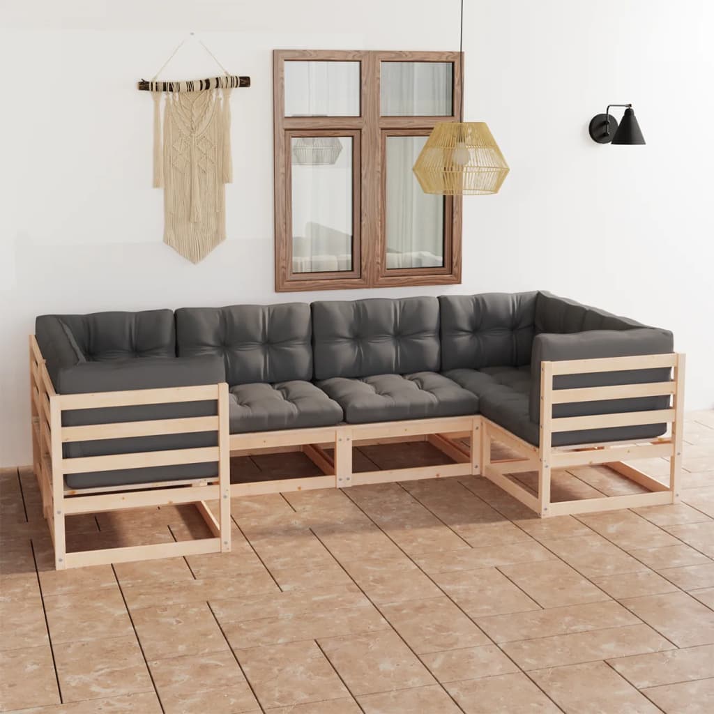 vidaXL 6 pcs conjunto lounge de jardim pinho maciço