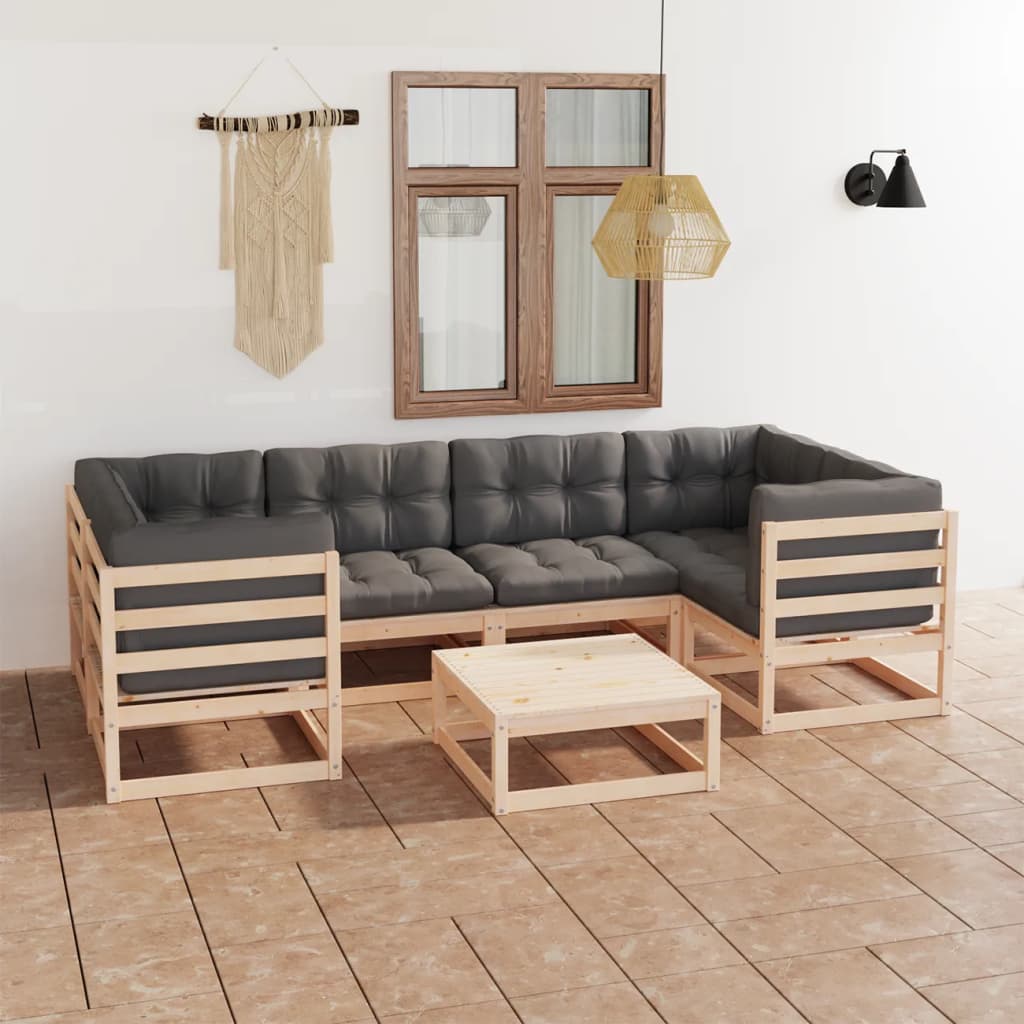 vidaXL 7 pcs conjunto lounge de jardim pinho maciço