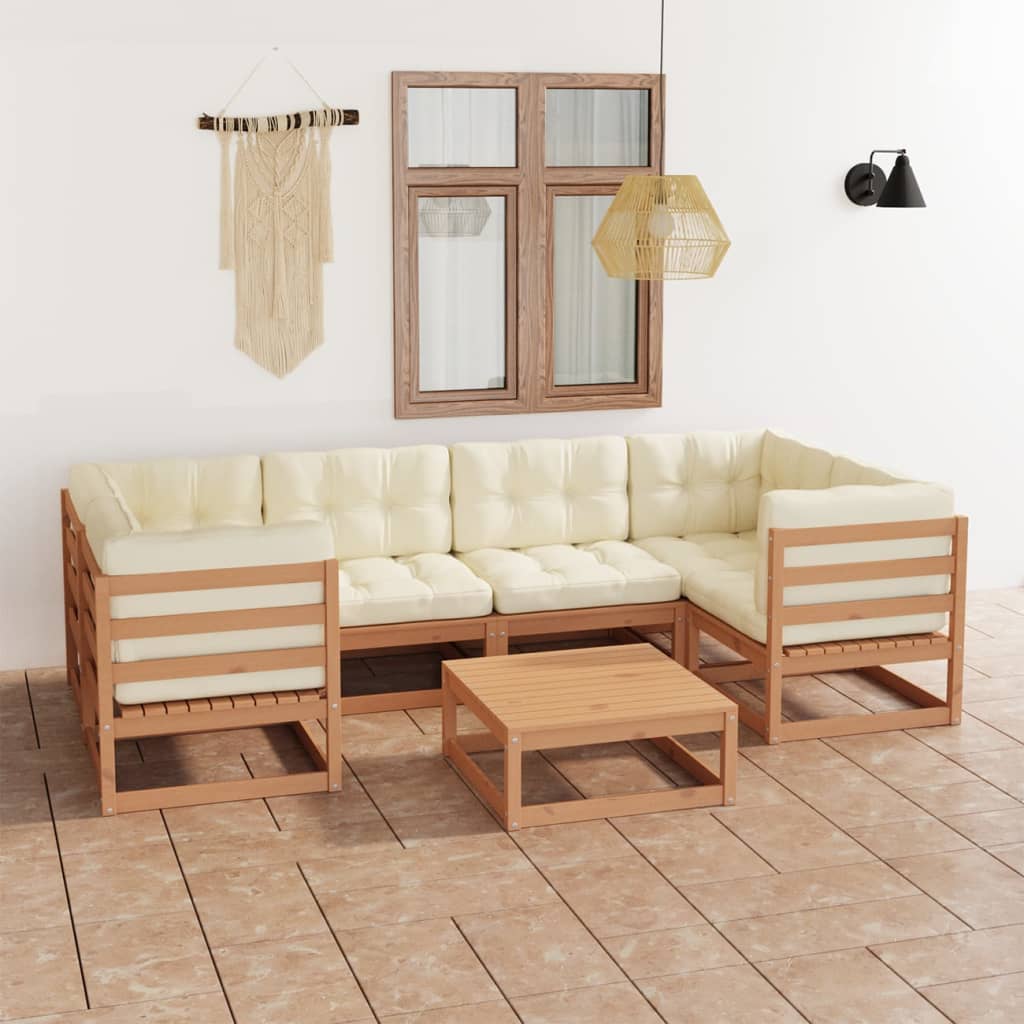 vidaXL 7 pcs conjunto lounge de jardim pinho maciço